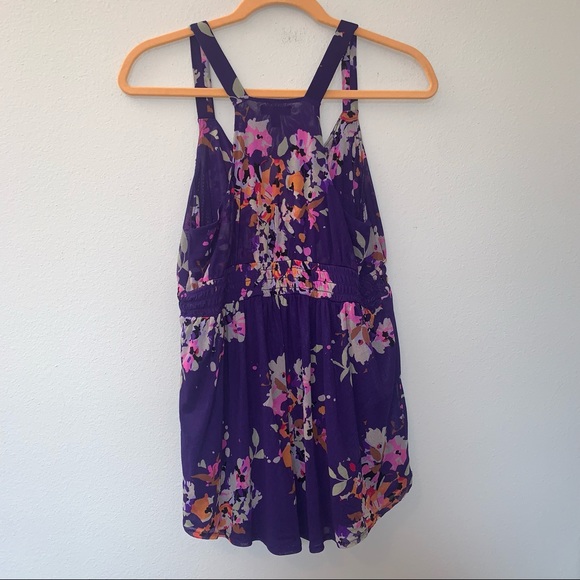 Express Floral Print Ruffle Mesh Overlay Sleeveless Top - Picture 7 of 8